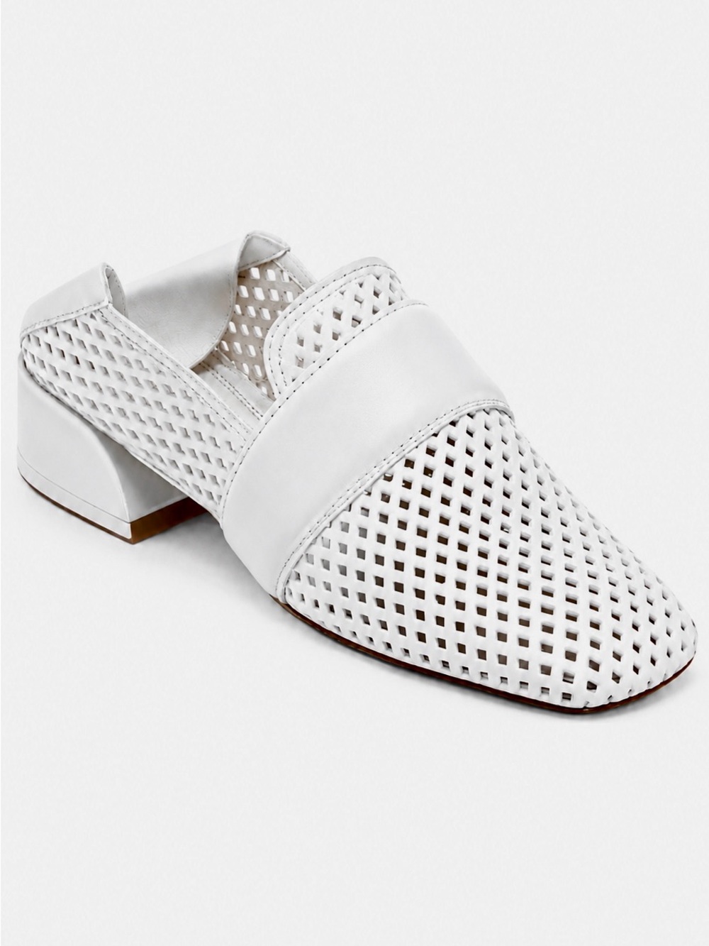 MERCEDES CASTILLO Mati Convertible White Leather Perforated Block Heel Loafer